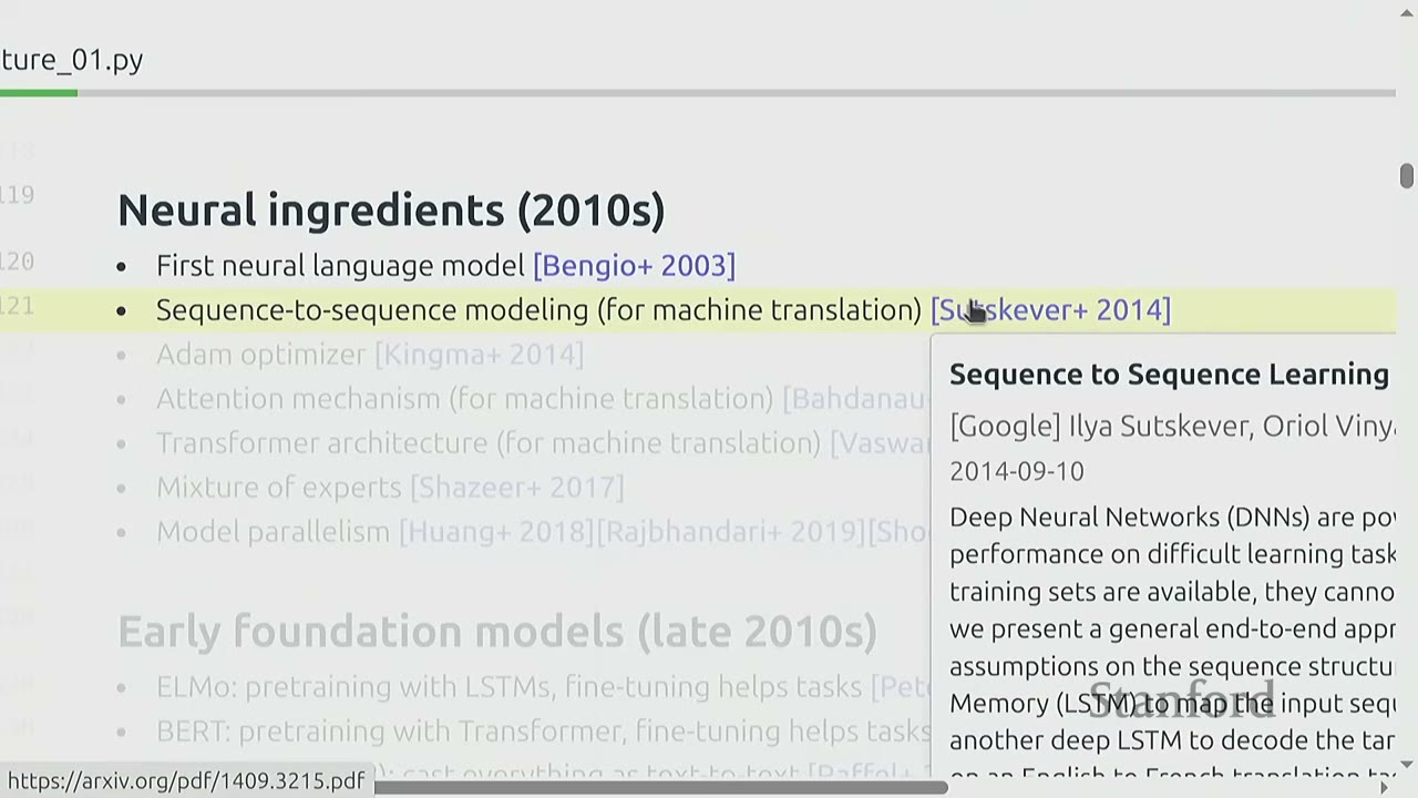 A list of neural ingredients from the 2010s, highlighting sequence-to-sequence modeling.
