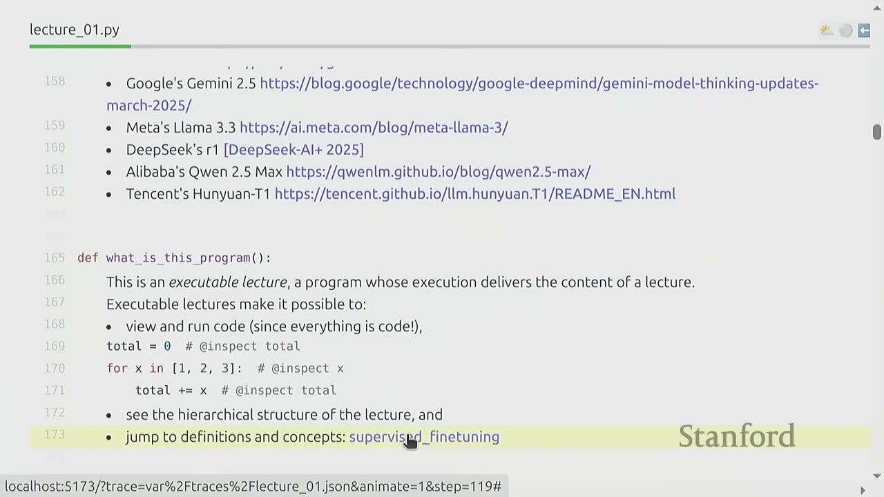 A code snippet demonstrating an executable lecture with inspect annotations.