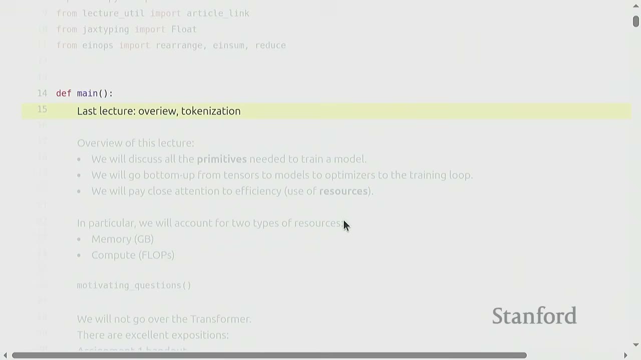 The slide shows the title "Last lecture: overview, tokenization" highlighted in yellow.