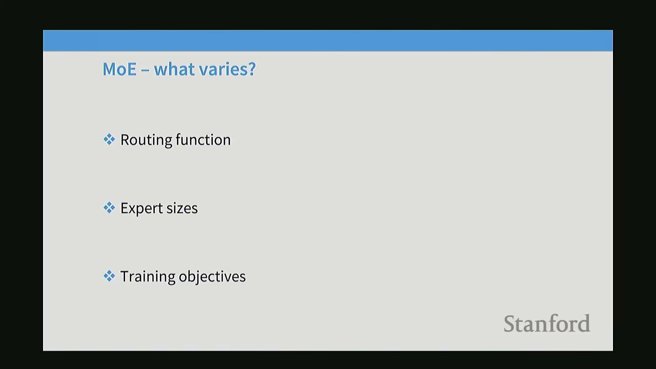 Speaker presenting a slide on routing function overview, showing token-expert assignment methods.