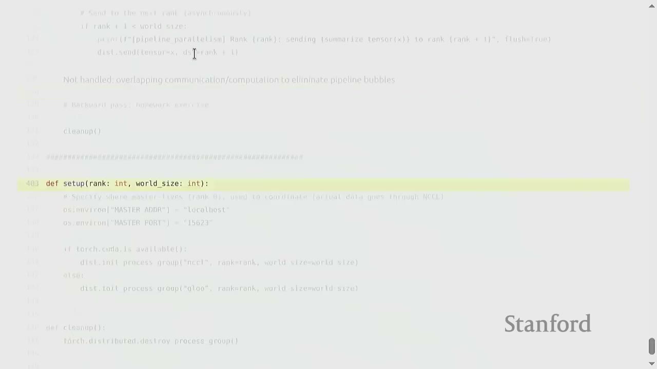 Code snippet defining the `setup` function for distributed training.