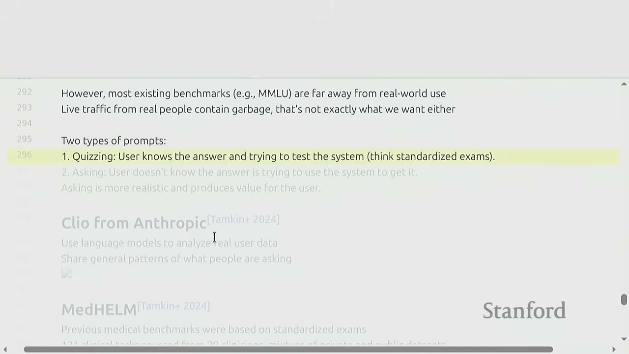Slide discussing types of prompts: quizzing and asking, and Clio from Anthropic.