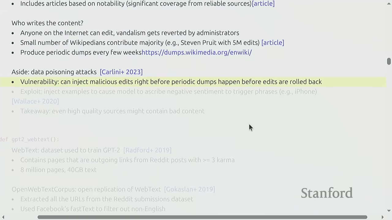 Slide continuing discussion on data poisoning attacks, specifically vulnerability and exploit examples.