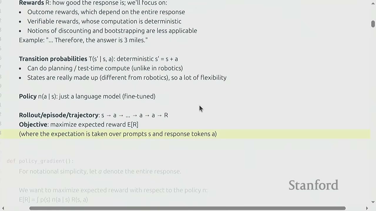 Python code: highlighting the objective to maximize expected reward E[R].